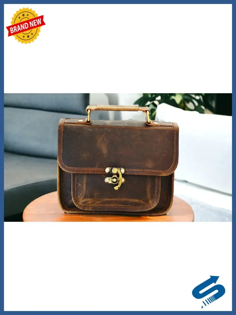 Vintage Genuine Buffalo Leather Satchel Crossbody Handbag Small